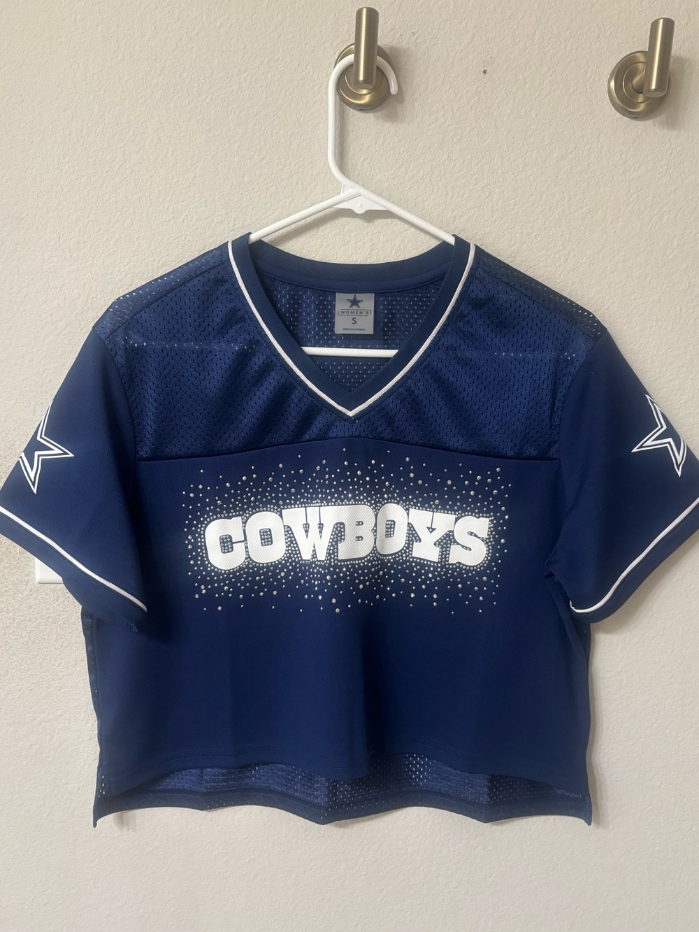 NFL Dallas Cowboys Navy & White Women’s Cropped Jersey Top ~ Size Small
